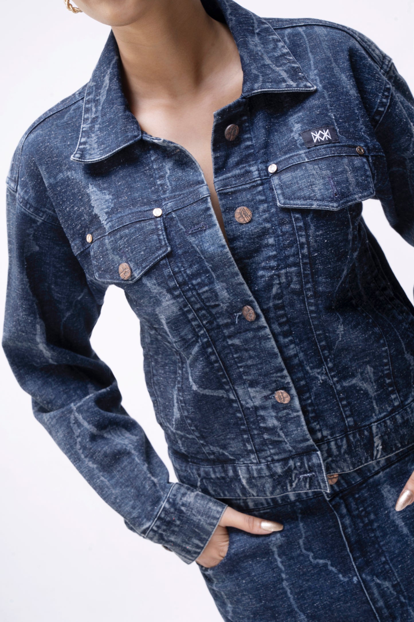 Textured Denim Cropped Jacket