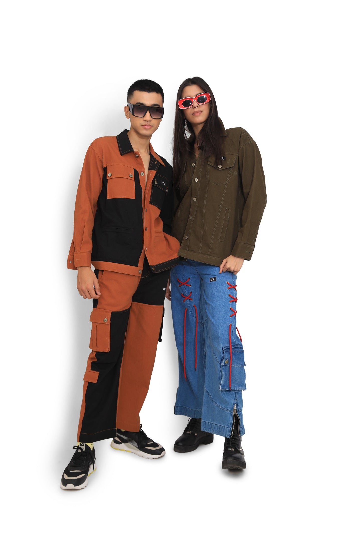Rust & Black Colour Block Pants
