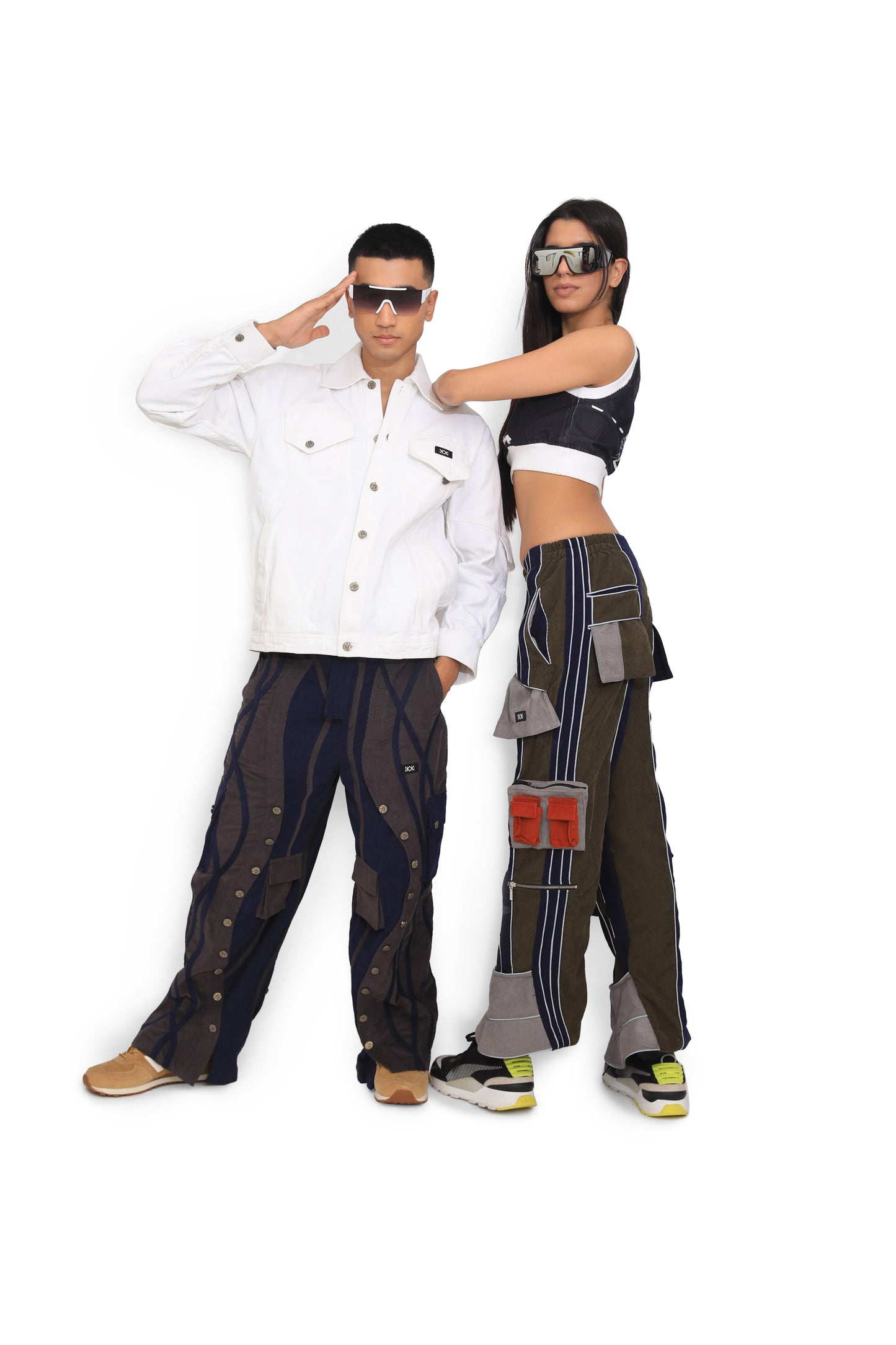 Grey & Blue Contrast Overlap Track Pants