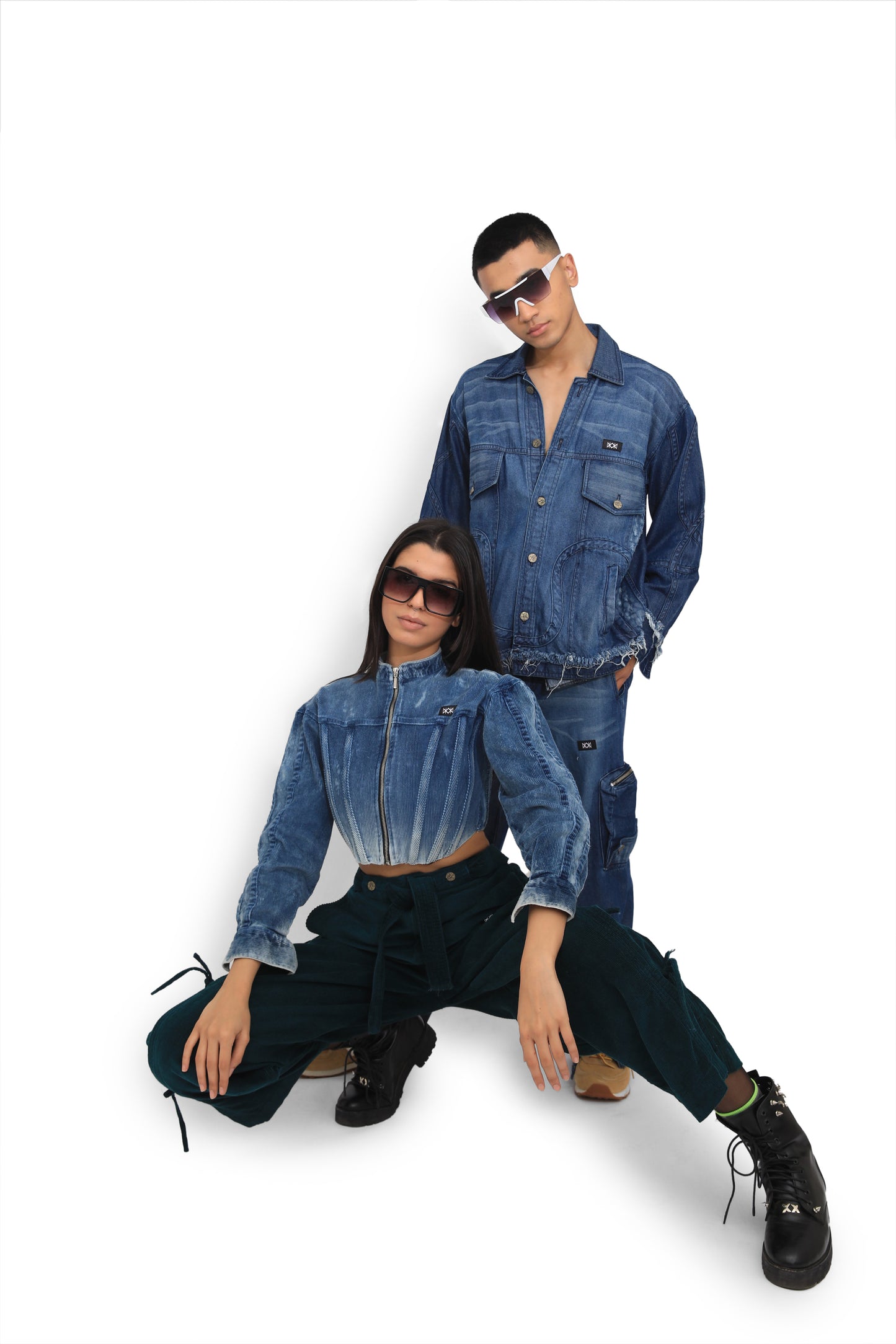 Ombre Blue Washed Corset Jacket