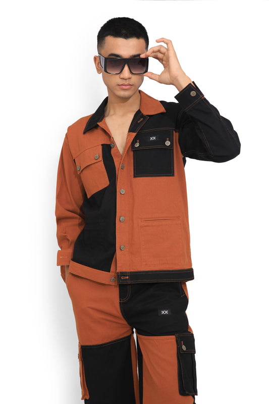 Rust & Black Colour Block Jacket