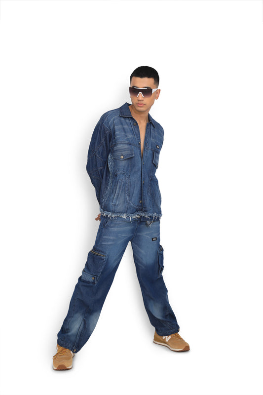 Skull Blue Denim Cargo Pants