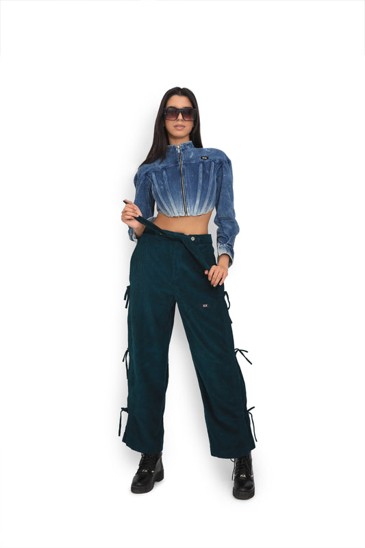 Sea Green Wrap Corduroy Pants